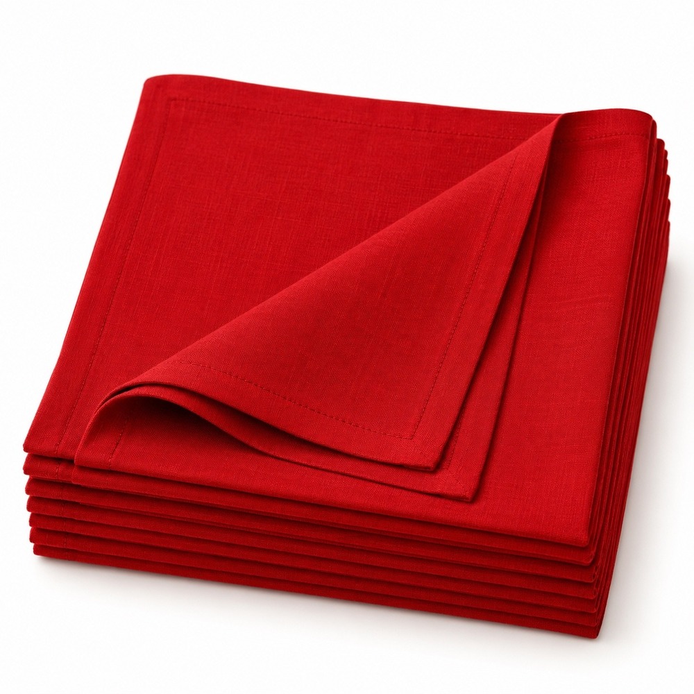 Unbranded Napkins Set of 4 Red Linen Blend 16x16 Holiday Dining Table Decor